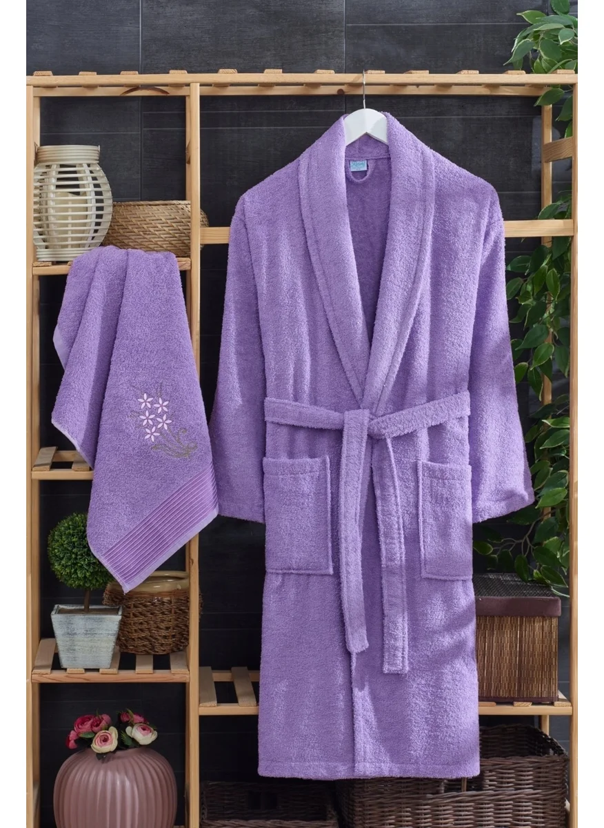 Mira Home Women's Towel Bathrobe Set 100% Cotton Lavender