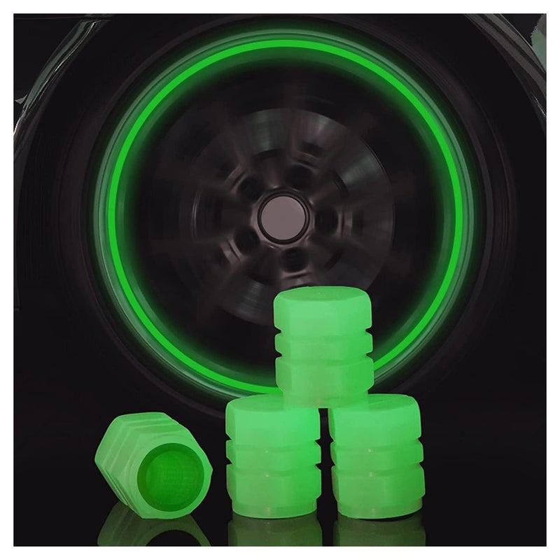 4 قطع من أغطية هواء الإطارات، غطاء صمام عجلة السيارة المضيء، ملحقات السيارة العالمية للسيارة والشاحنات وسيارات الدفع الرباعي والدراجات النارية والدراجات (أخضر) - Image 1