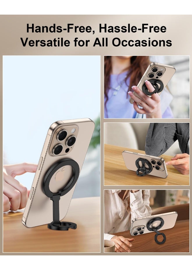 Black 360° Rotatable Double Sided Magnetic Phone Ring Grip MagSafe Kickstand Accessory - Image 5