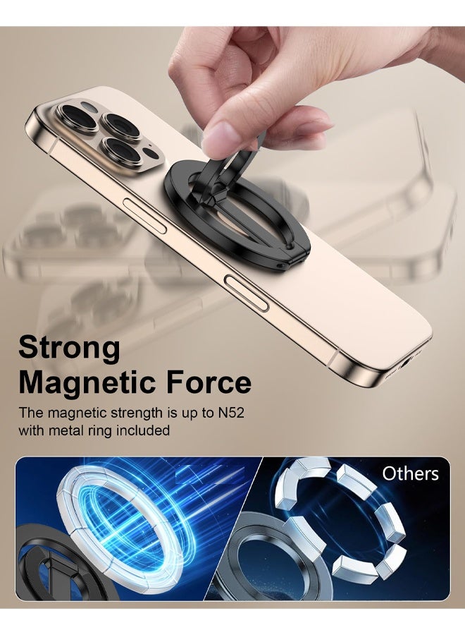 Black 360° Rotatable Double Sided Magnetic Phone Ring Grip MagSafe Kickstand Accessory - Image 2