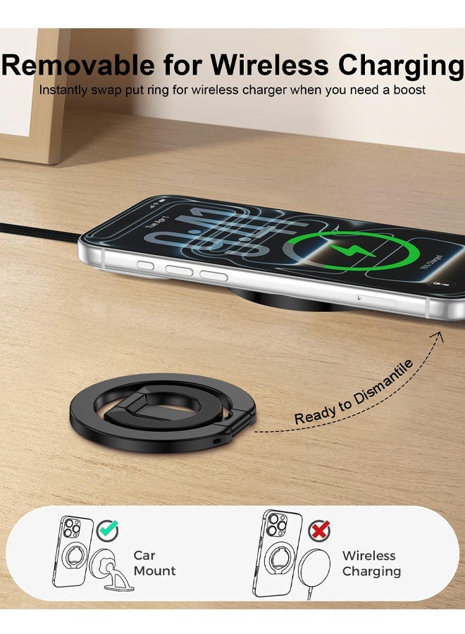 Black 360° Rotatable Double Sided Magnetic Phone Ring Grip MagSafe Kickstand Accessory - Image 4