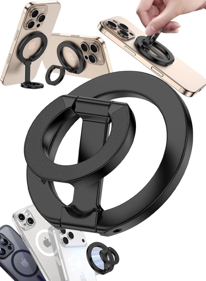 Black 360° Rotatable Double Sided Magnetic Phone Ring Grip MagSafe Kickstand Accessory - Image 1