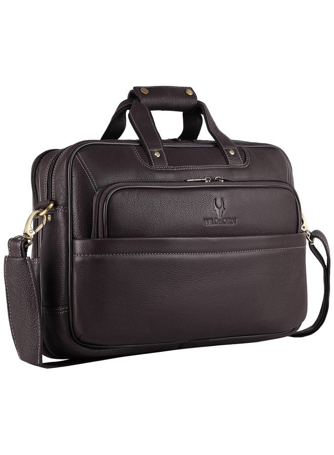 Wildhorn حقيبة مكتب جلدية أصلية من وايلد هورن للرجال | حقيبة جلدية أنيقة للمسؤولين | حقيبة لابتوب بحجم 15.6 بوصة مع حزام قابل للتعديل وفتحات متعددة | ضمان لمدة سنة - Image 1