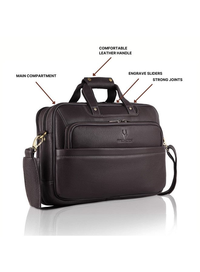 Wildhorn حقيبة مكتب جلدية أصلية من وايلد هورن للرجال | حقيبة جلدية أنيقة للمسؤولين | حقيبة لابتوب بحجم 15.6 بوصة مع حزام قابل للتعديل وفتحات متعددة | ضمان لمدة سنة - Image 2