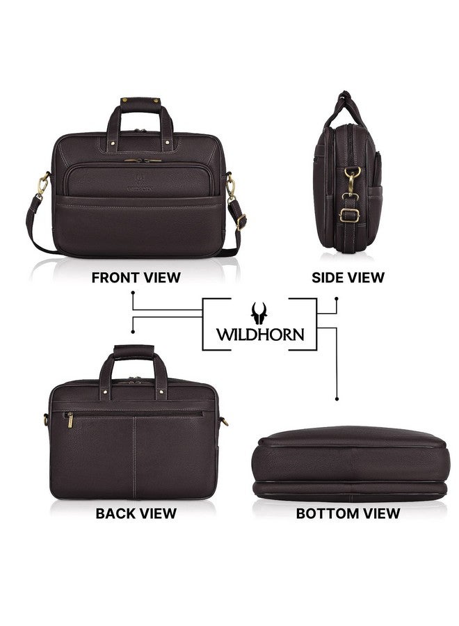 Wildhorn حقيبة مكتب جلدية أصلية من وايلد هورن للرجال | حقيبة جلدية أنيقة للمسؤولين | حقيبة لابتوب بحجم 15.6 بوصة مع حزام قابل للتعديل وفتحات متعددة | ضمان لمدة سنة - Image 3