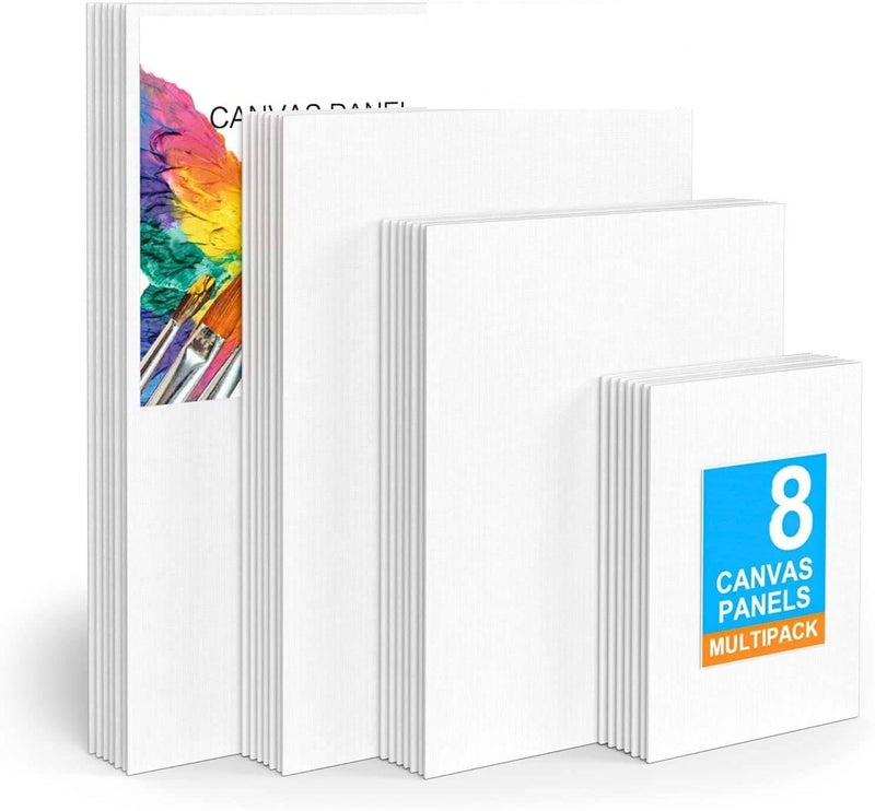 Qatalitic Cotton Canvas Boards for Painting, Pack of 8 Pcs. (2 Each x (5x7, 8x10, 9x12, 10x14 inches) - Multi Pack Art Paint Canvas Boards Set, 100% Cotton Blank Canvases for Oil, Acrylic - Image 1
