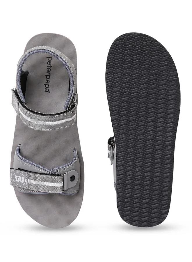 Take Two Men Grey Velcro Strap Sandals By Peterpapa