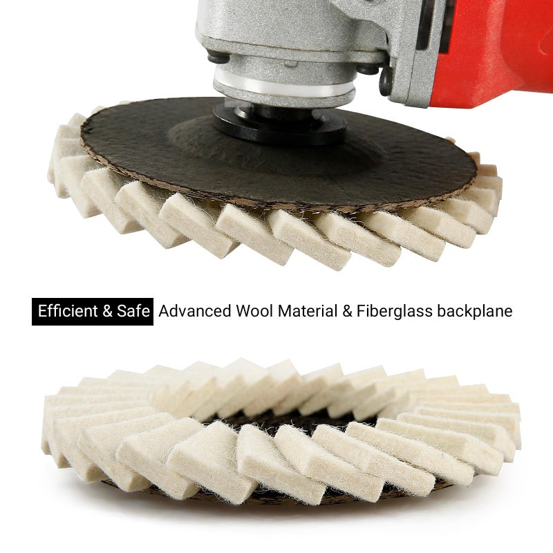 LOZLIN 3PCS 5Inch Stone Polishing Wheels - Wool Buffing Discs for Stainless Steel, Aluminum & Metal - Angle Grinder Attachment for Surface Finishing & Restoration - Image 5