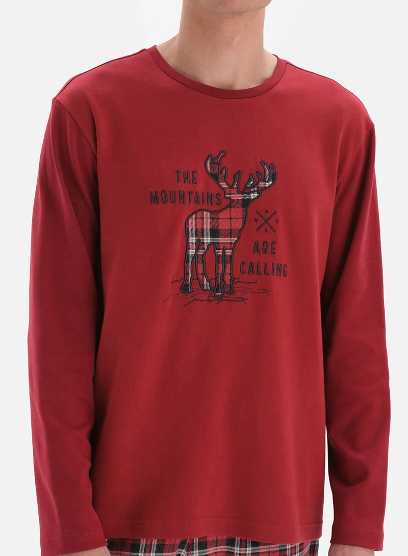 dagi Deer Print Checked Pyjama Set