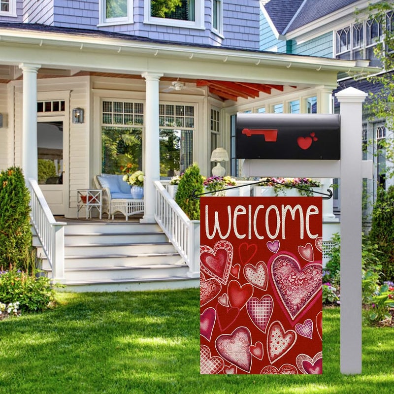 Decorhua Valentine Day Garden Flag Burlap 12x18 Double Sided, Spring Love Heart Sign Decoration for Outdoor Seasonal Yard DF397 - Image 3