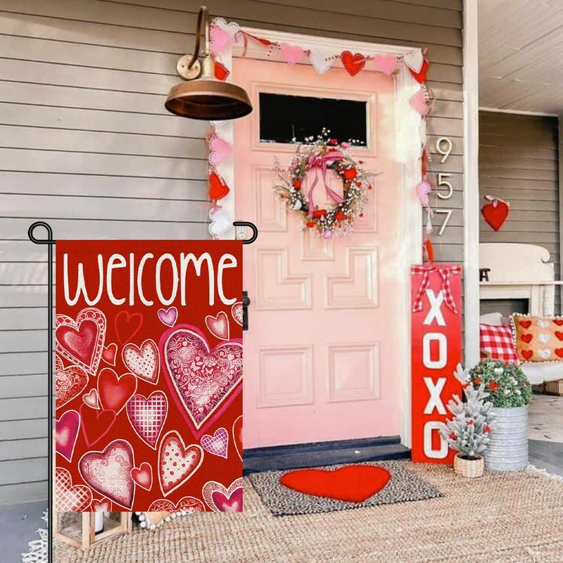 Decorhua Valentine Day Garden Flag Burlap 12x18 Double Sided, Spring Love Heart Sign Decoration for Outdoor Seasonal Yard DF397 - Image 4
