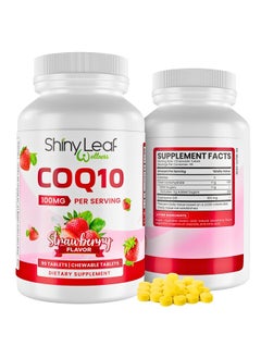 Shiny Leaf Shiny Leaf CoQ10 Supplement - COQ10 100mg - Fast-Absorbing, Coenzyme Q10 for Heart Health, Energy Boost - Non-GMO, Gluten-Free, 90 Ct.- Made in USA, Delicious Strawberry Flavored Tablets, Non-GMO  - Image 1