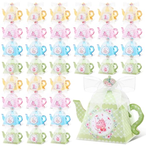 Seajan 48 Tea Party Favor Boxes Floral Teapot Candy Gift Pots Vintage Flower Party Decorations for Tea Garden Wedding Bridal Baby Shower Birthday 4 Styles Vintage - Image 1