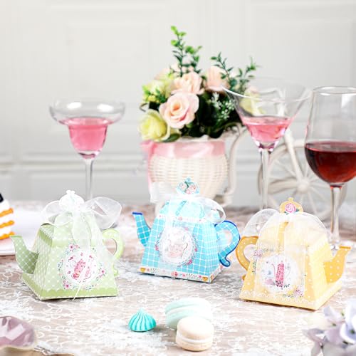 Seajan 48 Tea Party Favor Boxes Floral Teapot Candy Gift Pots Vintage Flower Party Decorations for Tea Garden Wedding Bridal Baby Shower Birthday 4 Styles Vintage - Image 3