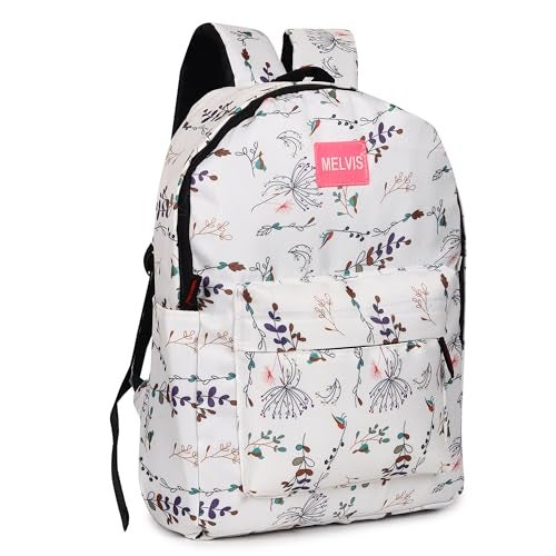 MELVIS 20L Backpack School Bag For Travel With Bottle Compartment | Trendy Water Resistant High Storage Bag For Men & Women | Boys & Girls Laptop Printed Backpack For College Gift (White Flower) - Image 3