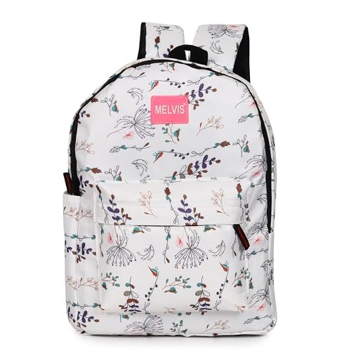 MELVIS 20L Backpack School Bag For Travel With Bottle Compartment | Trendy Water Resistant High Storage Bag For Men & Women | Boys & Girls Laptop Printed Backpack For College Gift (White Flower) - Image 1