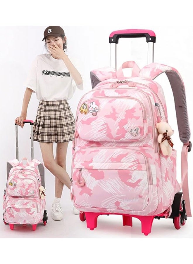 GoldenLike - Girls Rolling Backpacks,Large Capacity School Bag with wheels,Durable Students Wheeled Backpack,Kids Travel Trolley BookBag,School Luggage Bag for Boys Girls - Image 1