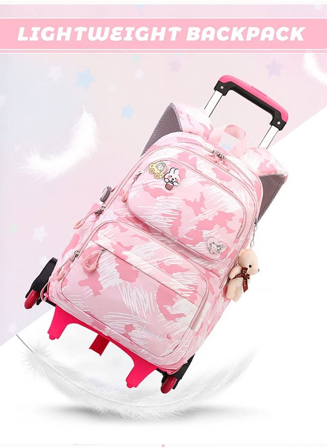 GoldenLike - Girls Rolling Backpacks,Large Capacity School Bag with wheels,Durable Students Wheeled Backpack,Kids Travel Trolley BookBag,School Luggage Bag for Boys Girls - Image 1