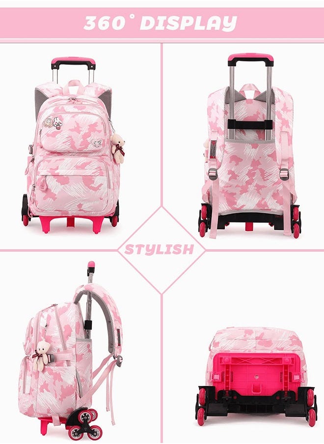GoldenLike - Girls Rolling Backpacks,Large Capacity School Bag with wheels,Durable Students Wheeled Backpack,Kids Travel Trolley BookBag,School Luggage Bag for Boys Girls - Image 1