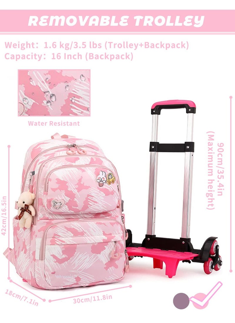 GoldenLike - Girls Rolling Backpacks,Large Capacity School Bag with wheels,Durable Students Wheeled Backpack,Kids Travel Trolley BookBag,School Luggage Bag for Boys Girls - Image 1