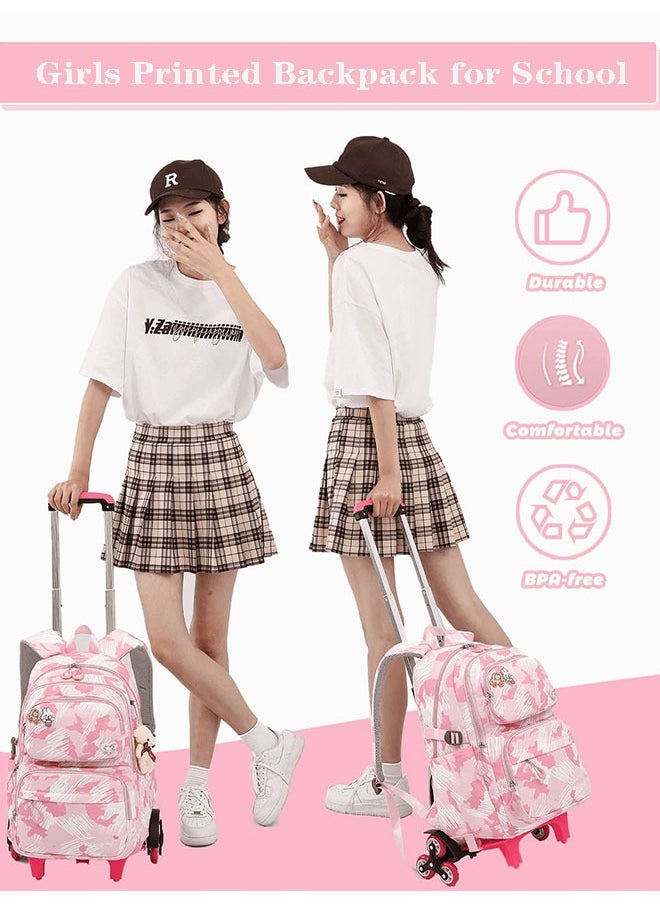 GoldenLike - Girls Rolling Backpacks,Large Capacity School Bag with wheels,Durable Students Wheeled Backpack,Kids Travel Trolley BookBag,School Luggage Bag for Boys Girls - Image 1