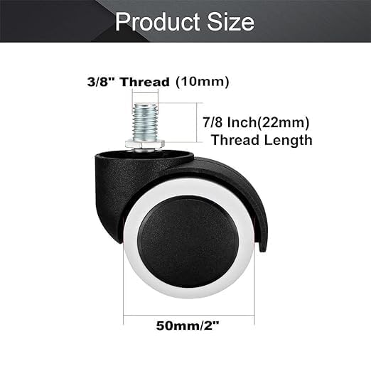 DARDRIS Chair Twin Castor Wheels Threaded Set of 5 pcs for revolving Chairs and Other revolving Products 100 Nylon ABS Material Assurance BlackWHITE - Image 3