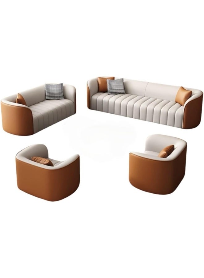 Poppins Home Premium Leather Complete Sofa Set â€“ 3 Seater Sofa + 2 Seater Loveseat with 2 Armchairs for Elegant Living Room Seating (Orange) - Image 3