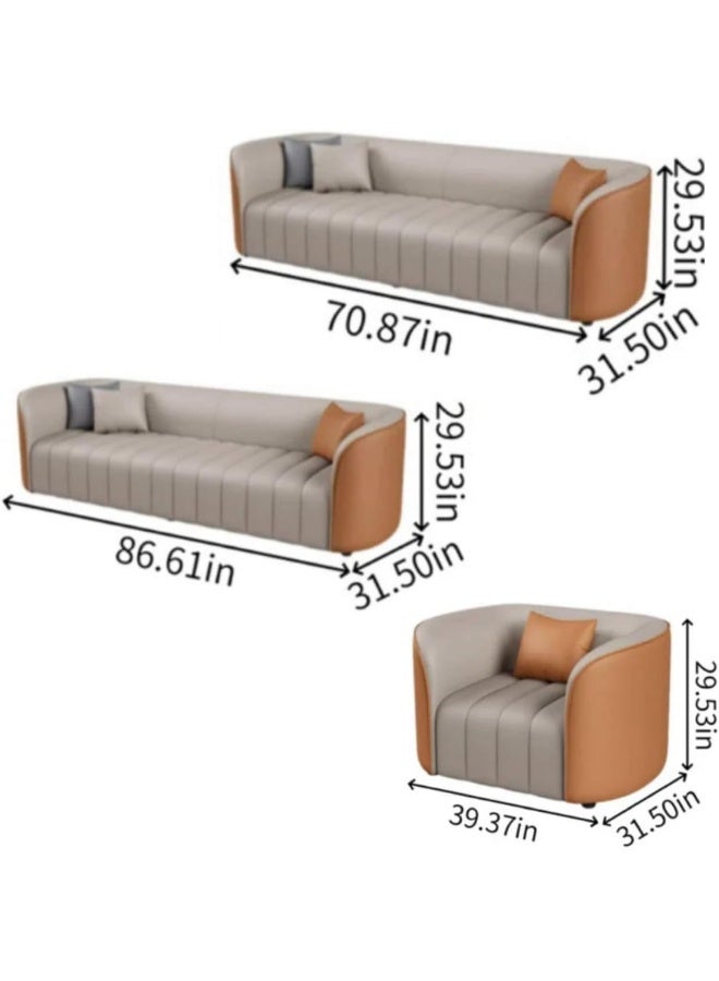 Poppins Home Premium Leather Complete Sofa Set â€“ 3 Seater Sofa + 2 Seater Loveseat with 2 Armchairs for Elegant Living Room Seating (Orange) - Image 2