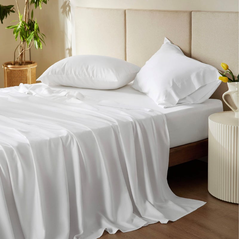 Bedsure Bedsure Twin Sheet Set Cooling Sheets for Twin Size Bed Set Rayon Derived from Bamboo Breathable  Soft Deep Pocket Up to 16 Inches Hotel Luxury Silky Bedding Bedsheet  Pillowcases White