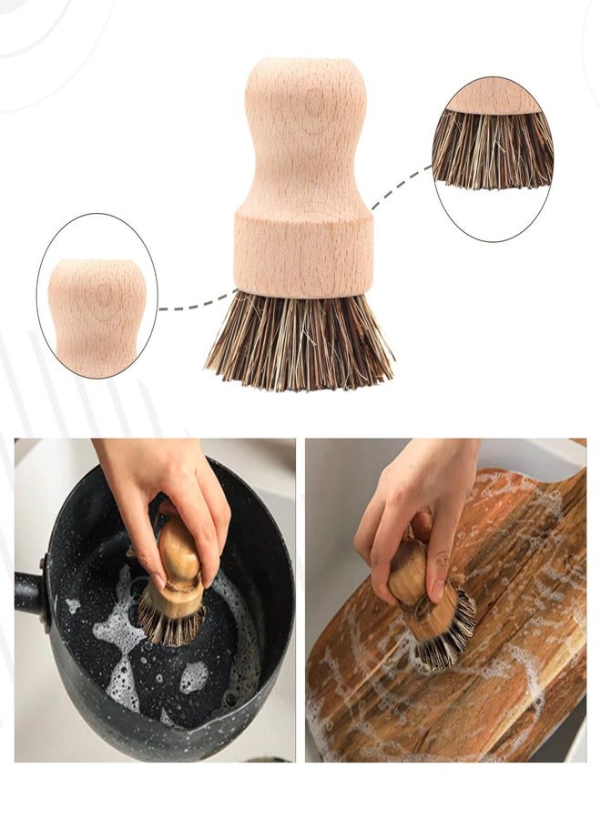 Haploon 7 Piece Wooden Dish Brush Natural,Bamboo Brush Kitchen Set Dish Cleaning Brush Pot Brush & Bottle Cleaner Beech Wood & Natural Bristles Bamboo Scrub Brush for Dishes Plastic Free - Image 3