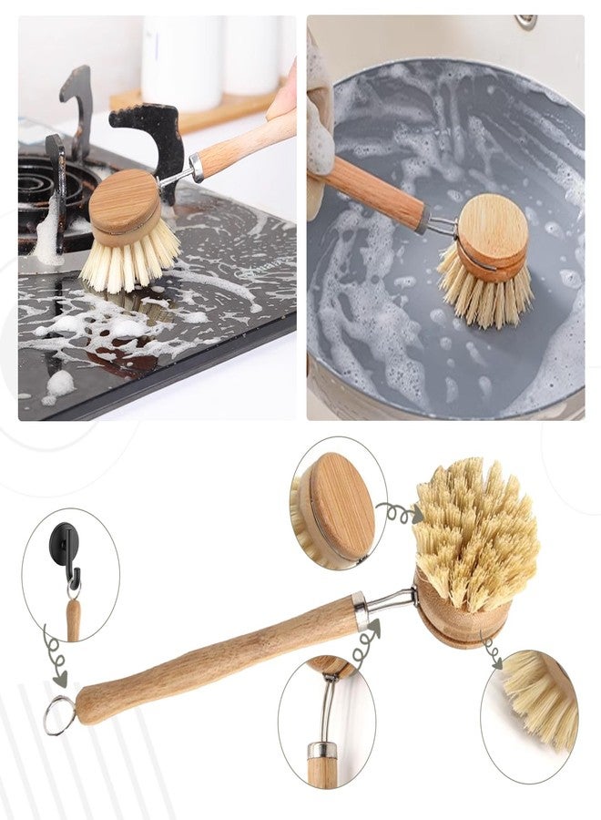 Haploon 7 Piece Wooden Dish Brush Natural,Bamboo Brush Kitchen Set Dish Cleaning Brush Pot Brush & Bottle Cleaner Beech Wood & Natural Bristles Bamboo Scrub Brush for Dishes Plastic Free - Image 4