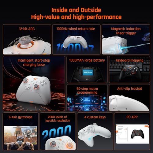 BIGBIG WON Wireless Controller Gale PC Controllers Motion Aiming Hall Trigger 4 Custom Buttons App Control Game Controller for PCSwitchiOSAndroid Wireless Gaming with Charging DockWhite - Image 3