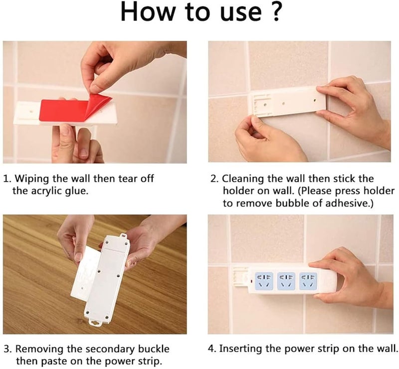HENIJ HENIJ Self Adhesive Power Strip Fixator Heavy Duty PunchFree Wall Mount Detachable Reusable Mounting Bracket for Power Outlets Tissue Boxes WiFi Routers Up to 8kg White Pack of 2  - Image 4