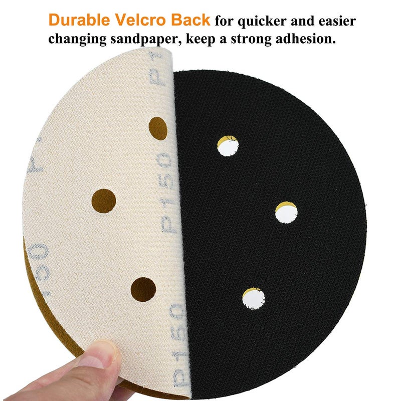 Aiyard 6-Inch 6-Hole Hook and Loop Sanding Discs 150-Grit, Random Orbital Sandpaper for Automotive and Woodworking, 100-Pack - Image 4