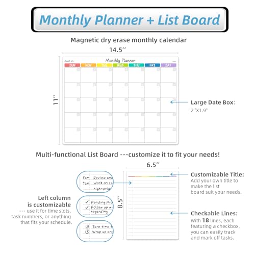 JJPRO Magnetic Dry Erase Monthly Calendar for Fridge-14.5"x11" Monthly Fridge Calendar and Daily to Do List,Magnetic Calendar for Refrigerator -3 Markers - Image 2