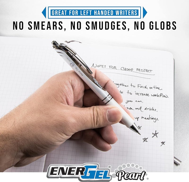 بنتل قلم جل سائل قابل للسحب من Pentel EnerGel 0.7 Pearl RTX - نقطة متوسطة - طرف إبرة - عبوة من 5 أقلام جل سوداء مع 3 عبوات - Image 4