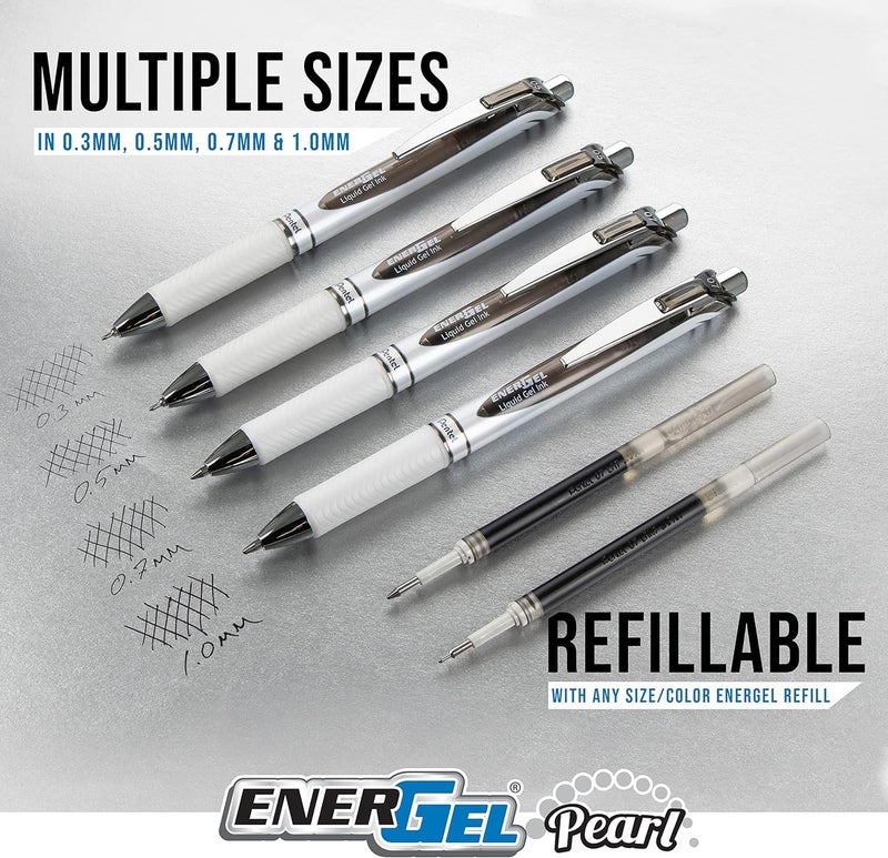 بنتل قلم جل سائل قابل للسحب من Pentel EnerGel 0.7 Pearl RTX - نقطة متوسطة - طرف إبرة - عبوة من 5 أقلام جل سوداء مع 3 عبوات - Image 5