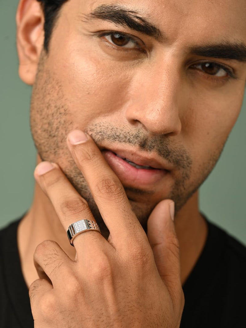 CLARA Real 925 Sterling Silver Leon Men Ring |Size Adjustable, Platinum Plated, Swiss Zirconia | Gift for Men & Boys - Image 4