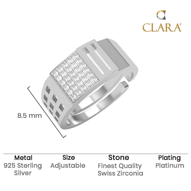 CLARA Real 925 Sterling Silver Leon Men Ring |Size Adjustable, Platinum Plated, Swiss Zirconia | Gift for Men & Boys - Image 5