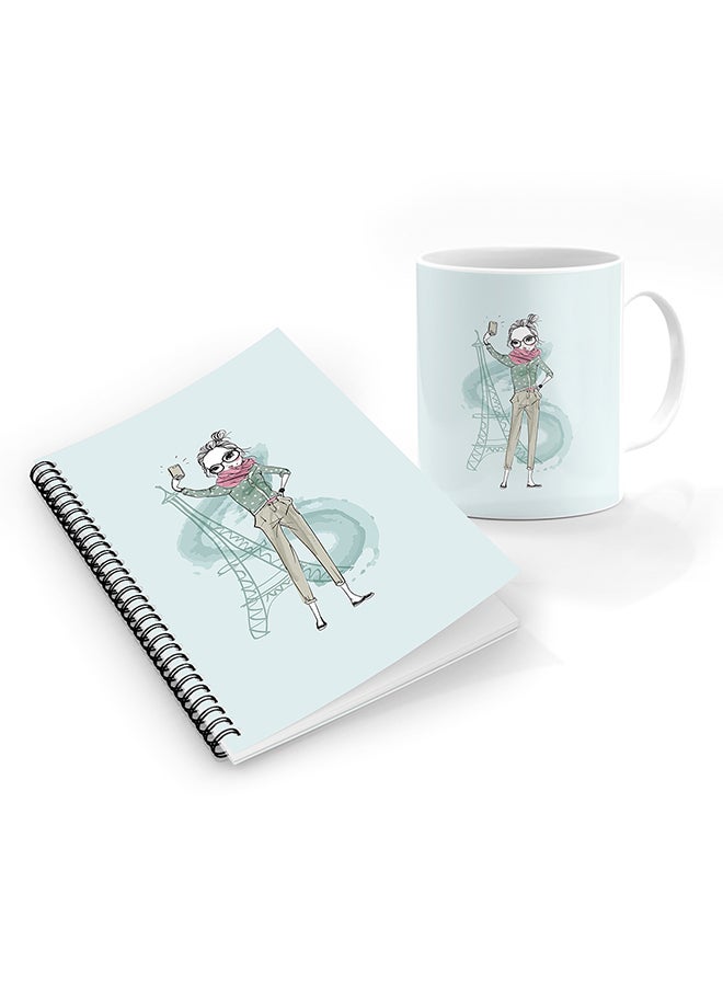 Stylizedd Designer Printed Coffee Mug + A5 Spiral Notebook Memo Notepad Journal Personalised Combo Gift Set Selfie by Eiffel