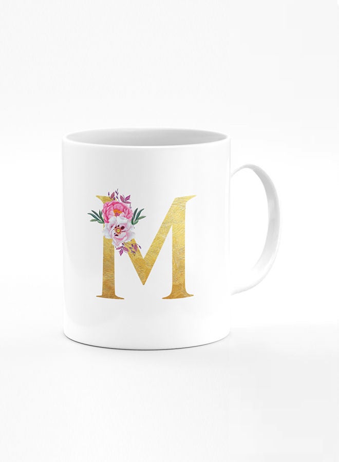 Stylizedd Stylizedd Designer Printed Coffee Mug 11oz Ceramic Personalised Gift Mugs Cup -Custom Monogram Initial Letter Floral Pattern Alphabet - M ( White )  - Image 1