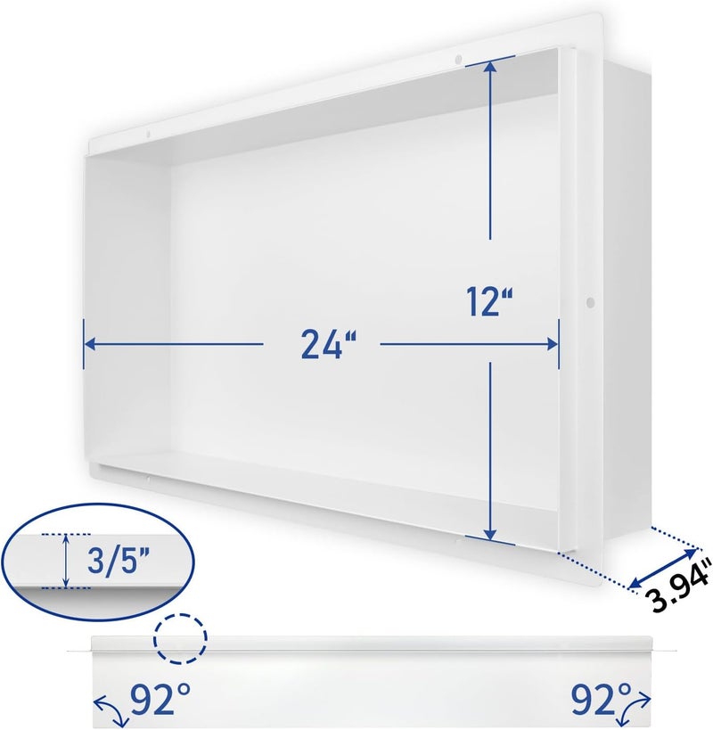 Bernkot Stainless Steel Shower Niche 24" X 12" White No Tile Needed Niche Shower for Bathroom Storage Recessed Wall Niches Bathroom Shelf Flush Mounted Installation - Image 3