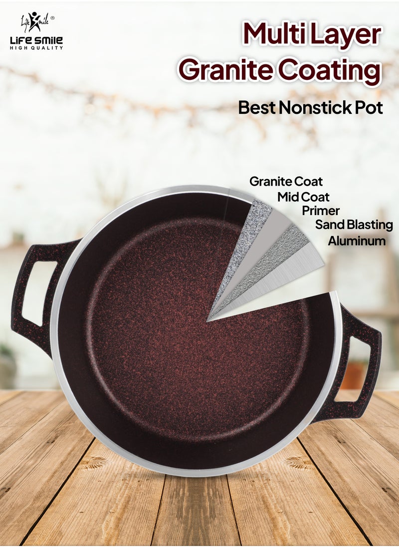 Life Smile 28cm Non Stick Cooking Pot - Granite Coated Aluminum Soup Pot Stock Pot With Tempered Glass Lid - PFOA Free Oven Safe - Kitchen Casserrole Pots for Cooking (Grey)  - Image 3