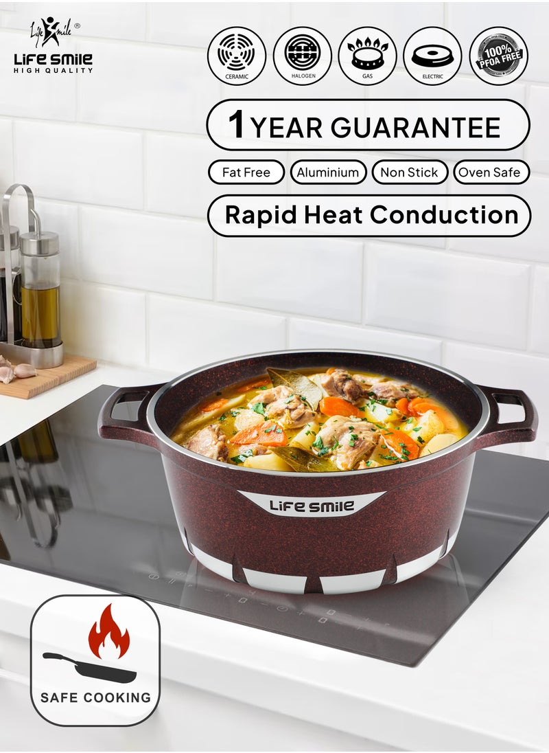 Life Smile 28cm Non Stick Cooking Pot - Granite Coated Aluminum Soup Pot Stock Pot With Tempered Glass Lid - PFOA Free Oven Safe - Kitchen Casserrole Pots for Cooking (Grey)  - Image 5
