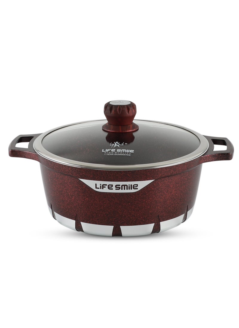 Life Smile 28cm Non Stick Cooking Pot - Granite Coated Aluminum Soup Pot Stock Pot With Tempered Glass Lid - PFOA Free Oven Safe - Kitchen Casserrole Pots for Cooking (Grey)  - Image 1