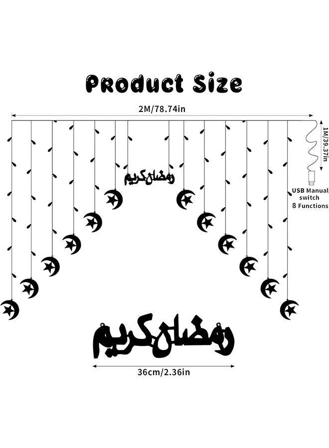 Yoawllty Ramadan Decorations Lights,  Ramadan Night Lights, 12 Moon and Star Shape Strings and a Ramadan Element Sign Decorations for Home - Image 4