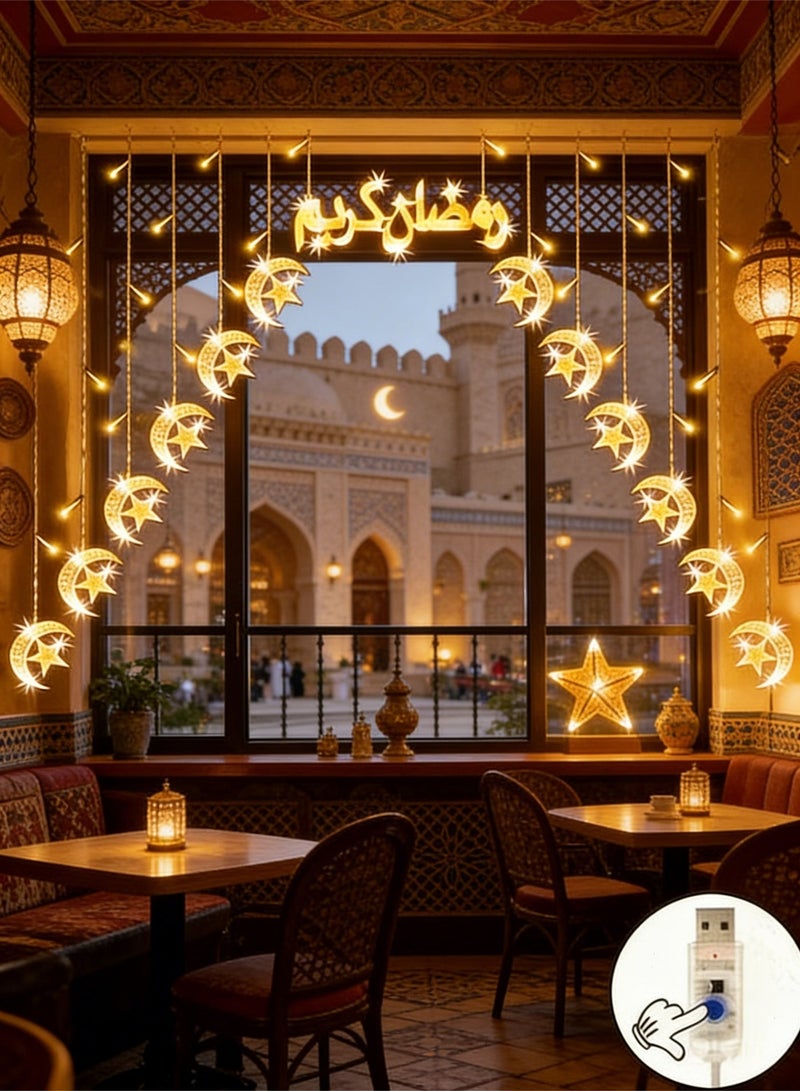 Yoawllty Ramadan Decorations Lights,  Ramadan Night Lights, 12 Moon and Star Shape Strings and a Ramadan Element Sign Decorations for Home - Image 3