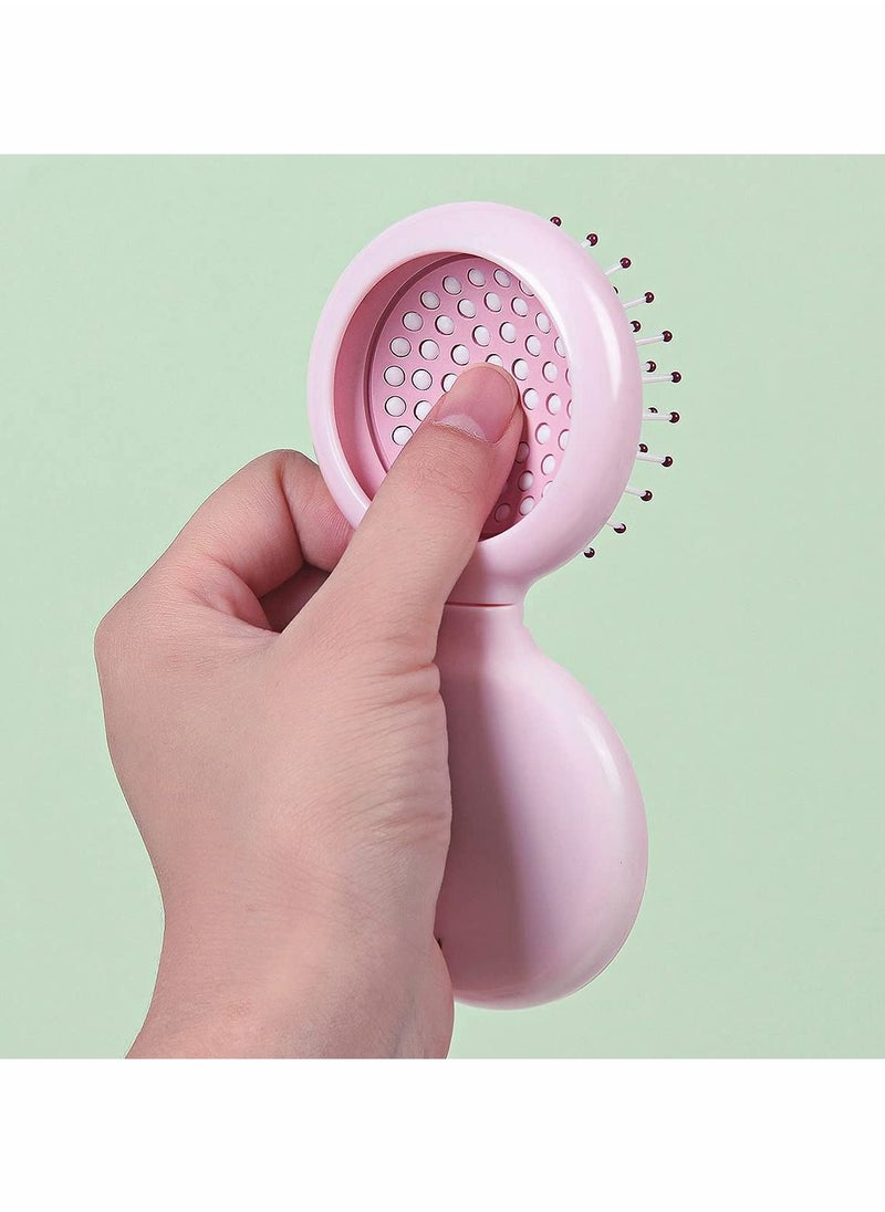 KASTWAVE Mini Hair Brush with Mirror Pocket for Girls Small Portable Round Plastic Foldable Airbag Comb Travel Size Pink  - Image 5