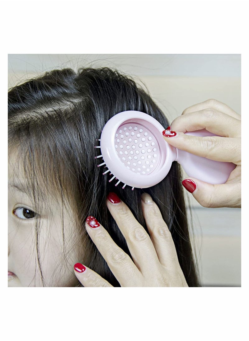 KASTWAVE Mini Hair Brush with Mirror Pocket for Girls Small Portable Round Plastic Foldable Airbag Comb Travel Size Pink  - Image 3