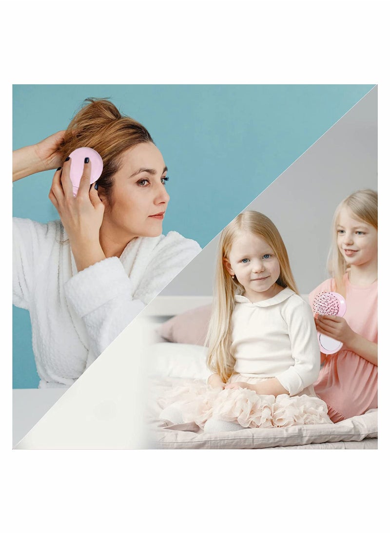 KASTWAVE Mini Hair Brush with Mirror Pocket for Girls Small Portable Round Plastic Foldable Airbag Comb Travel Size Pink  - Image 2